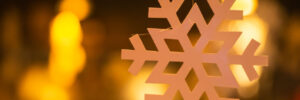 Decorative snowflake on the background of garland lights