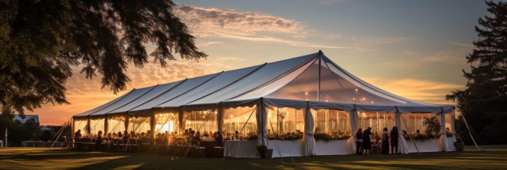 Outdoor wedding tent decorated with flowers, outdoor wedding